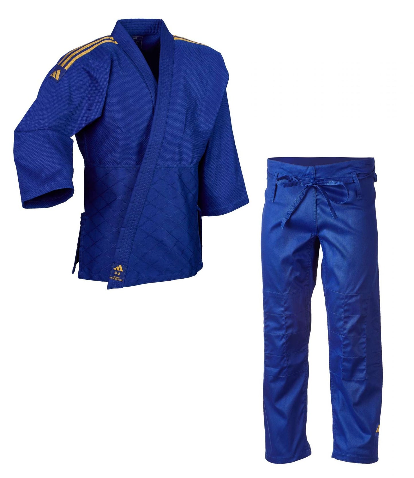Judoanzug adidas® Club Gi J350, weiß/blau 120-180, goldene Streifen