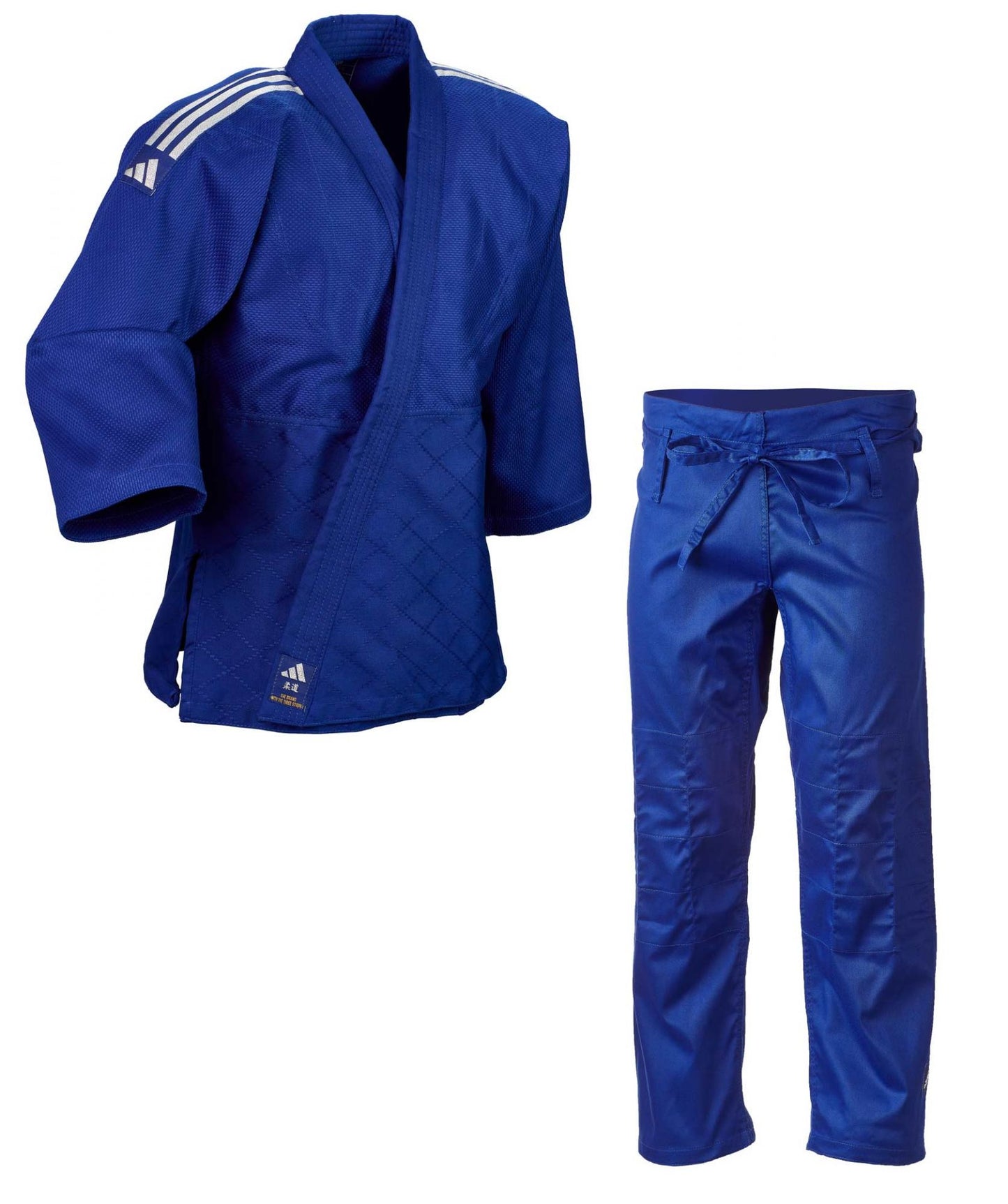 Judoanzug adidas® Club Gi J350, weiß/blau 120-180, weiße Streifen