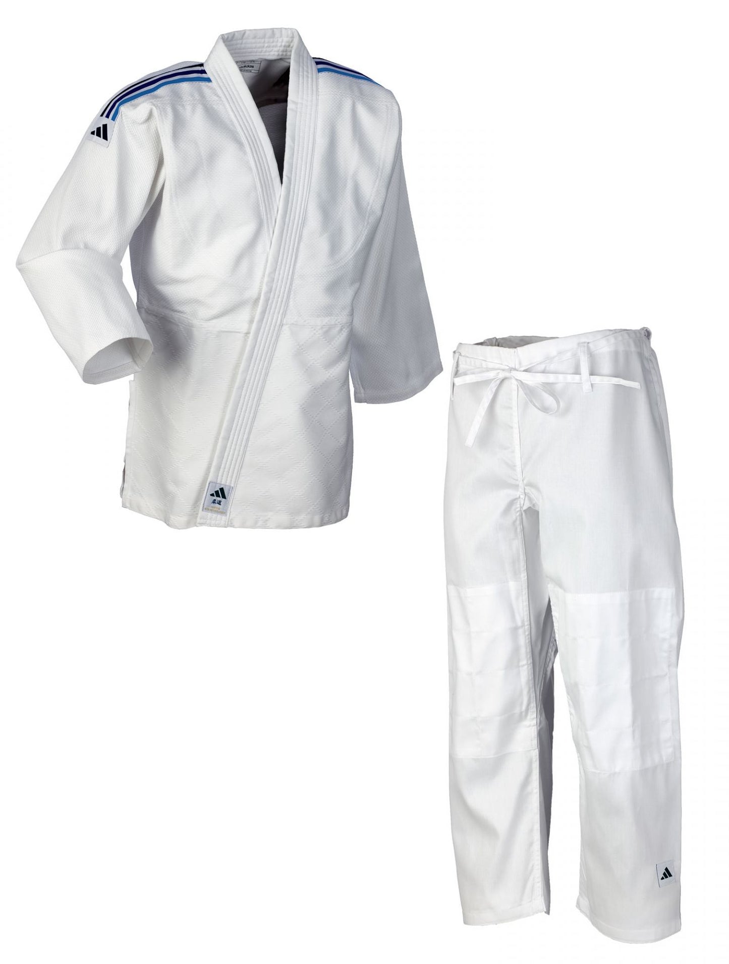 Judoanzug adidas® Club Gi J350, weiß/blau 120-180, blaue Streifen