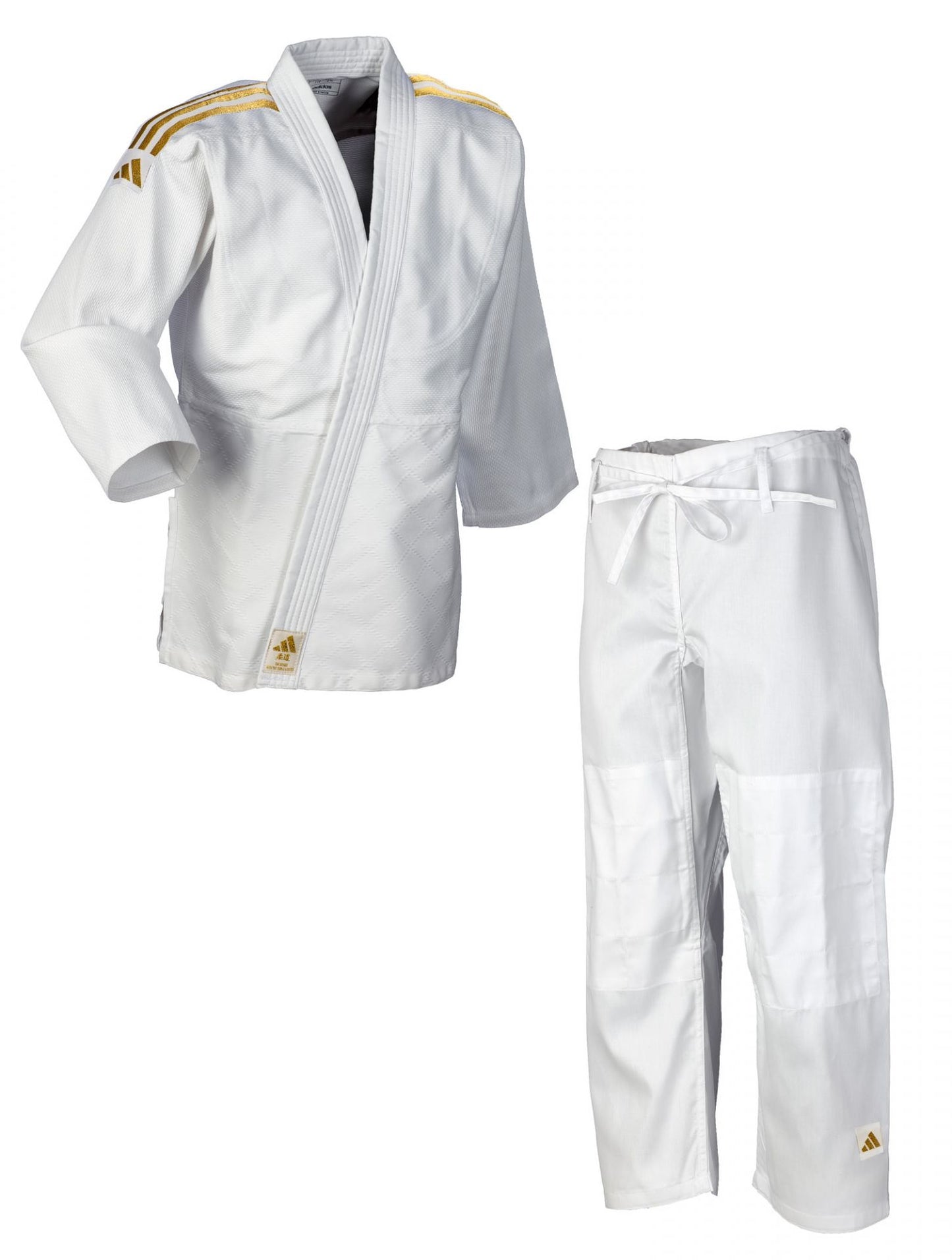 Judoanzug adidas® Club Gi J350, weiß/blau 120-180, goldene Streifen
