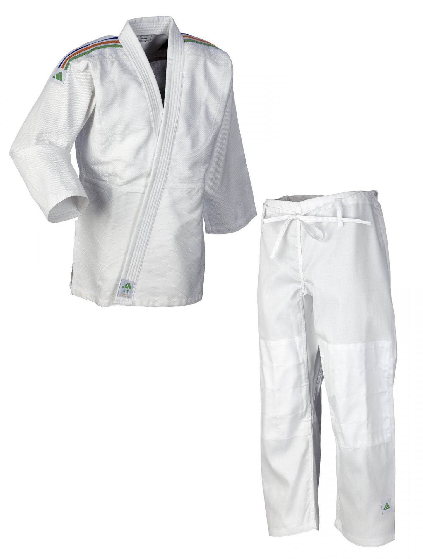 Judoanzug adidas® Club Gi J350, weiß/blau 120-180, bunte Streifen
