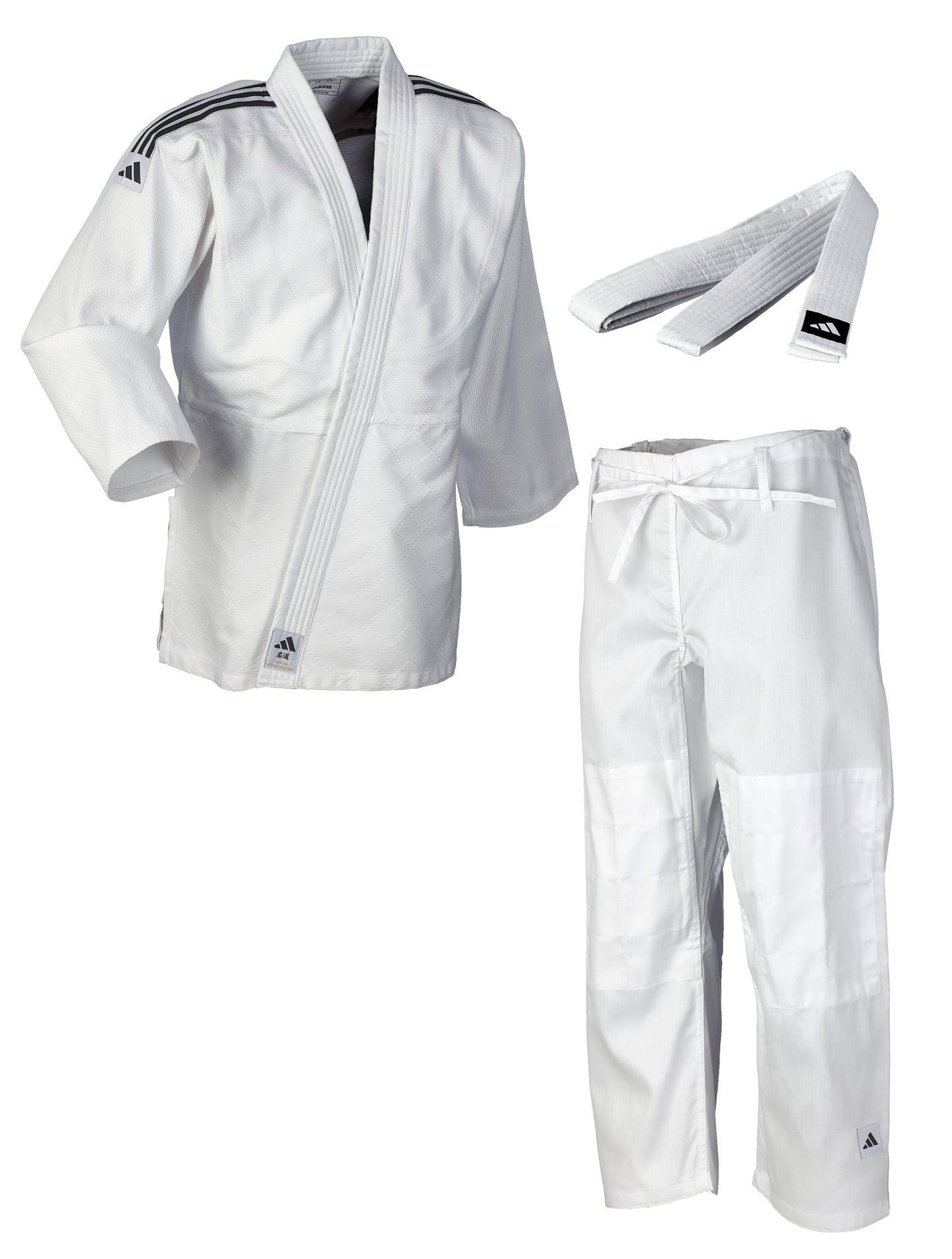 Judoanzug adidas® Club Gi J350, weiß/blau 120-180, schwarze Streifen