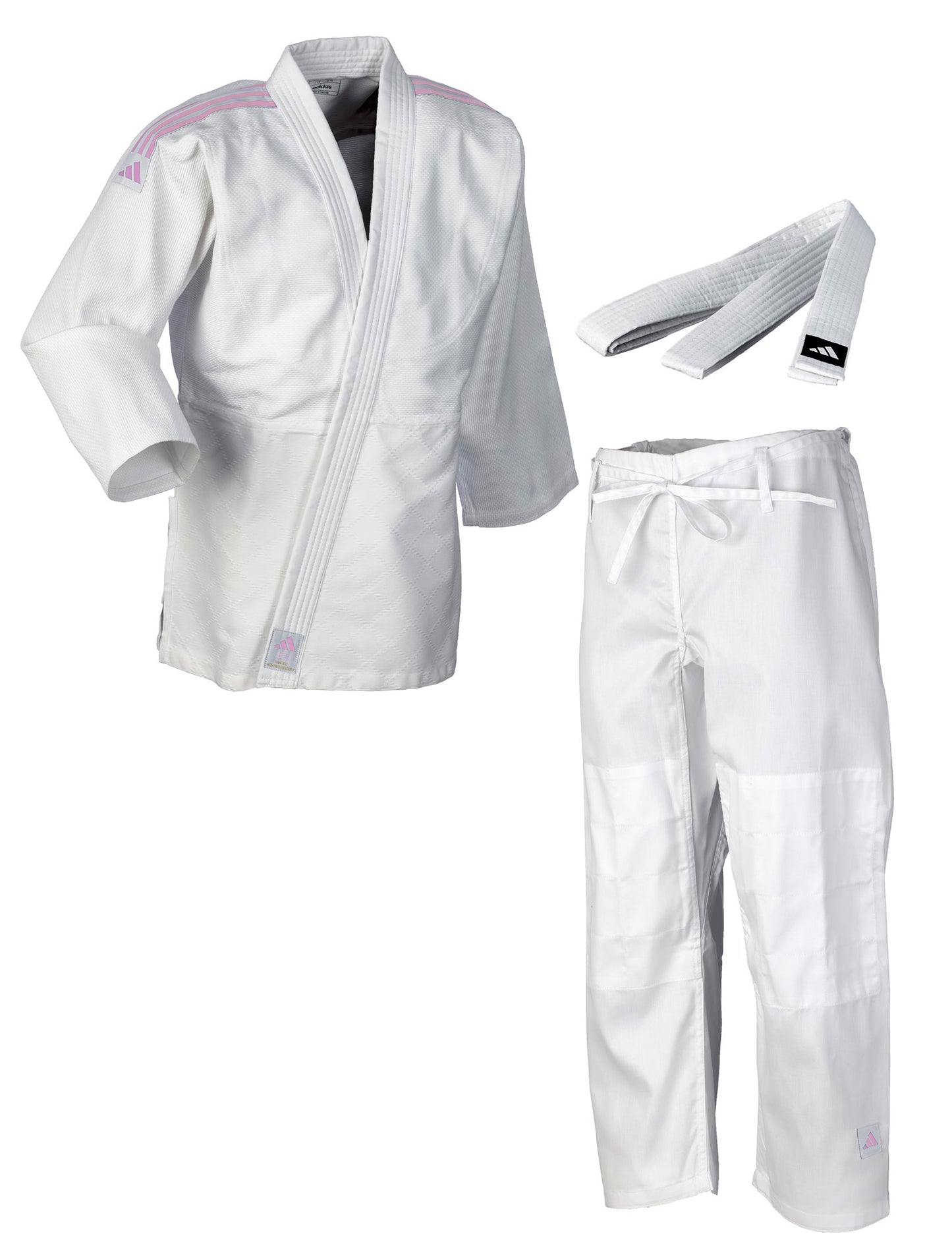 Judoanzug adidas® Club Gi J350, weiß/blau 120-180, pinke Streifen