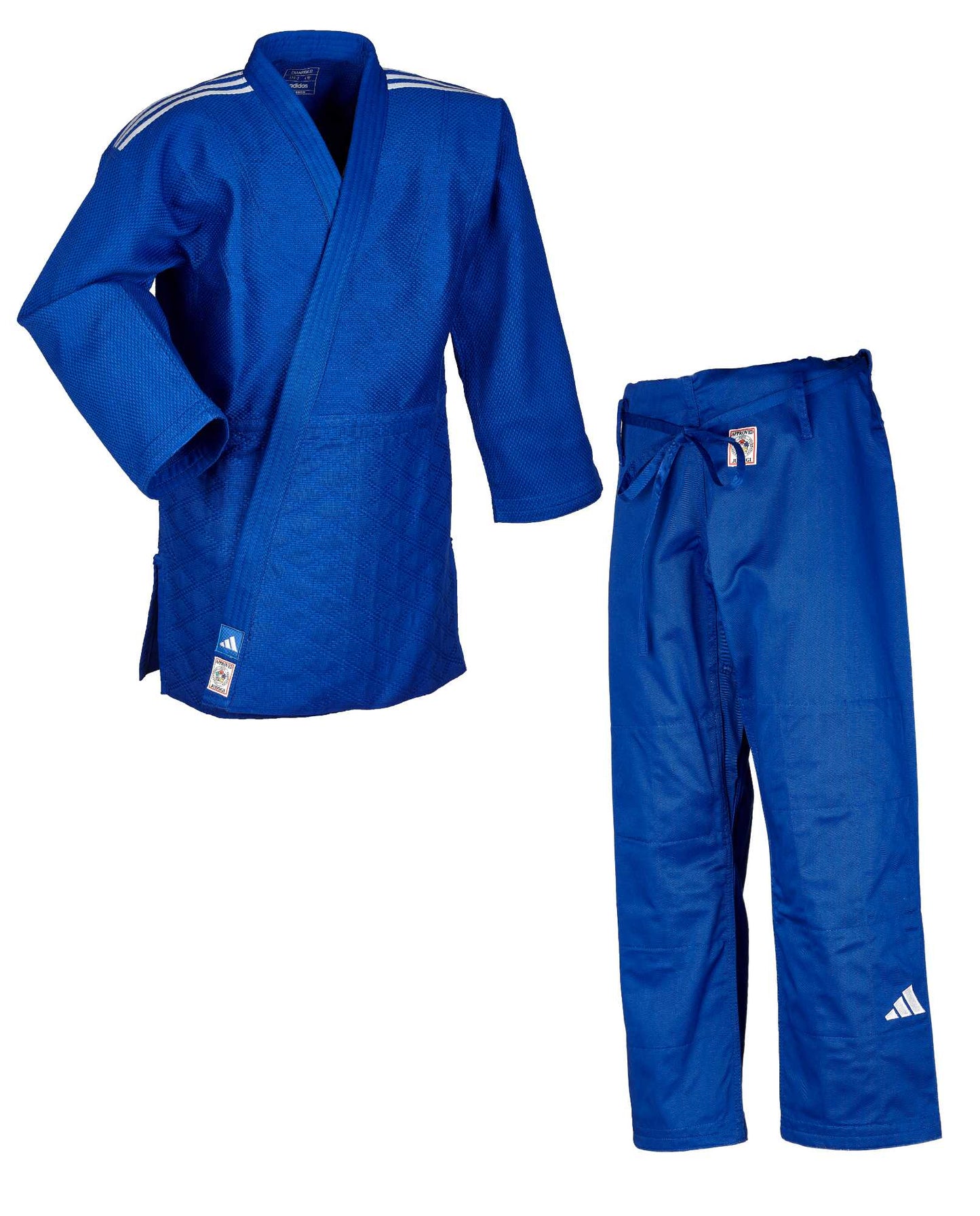IJF Judoanzug adidas® Champion III Wettkampfanzug, weiß/blau 150-200 reg/slim
