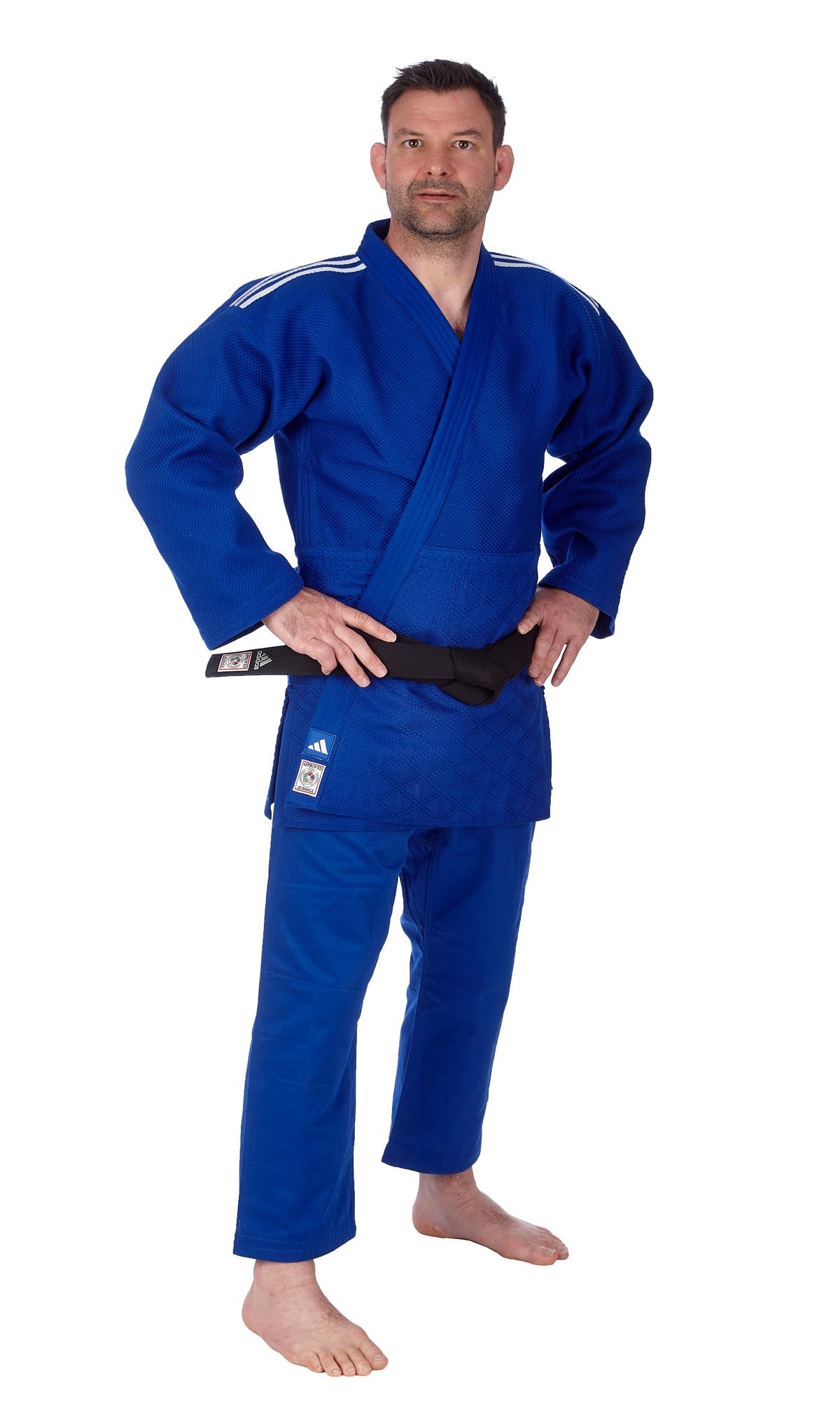 IJF Judoanzug adidas® Champion III Wettkampfanzug, weiß/blau 150-200 reg/slim