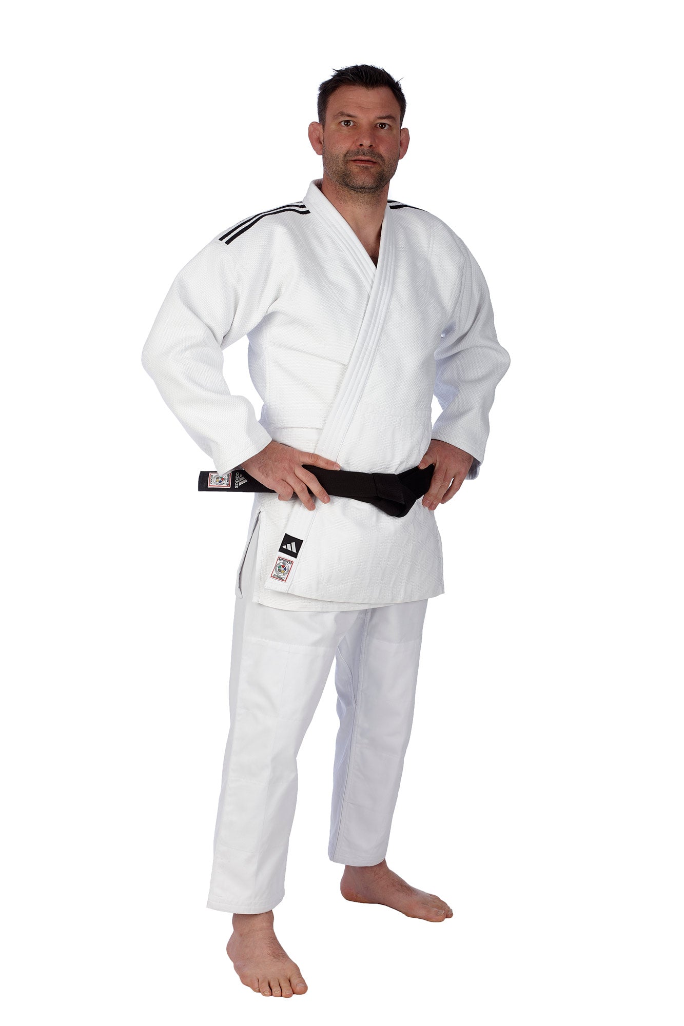 IJF Judoanzug adidas® Champion III Wettkampfanzug, weiß/blau 150-200 reg/slim