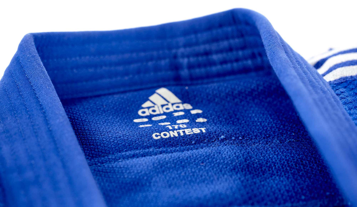 Judoanzug adidas® Contest, Training + Wettkampf, blau/weiß, 650 g/m², 150-200