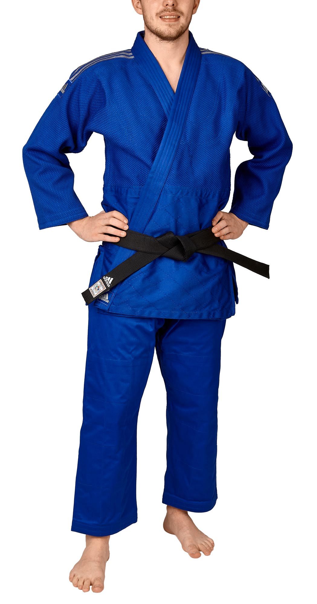 Judoanzug adidas® Contest, Training + Wettkampf, blau/weiß, 650 g/m², 150-200