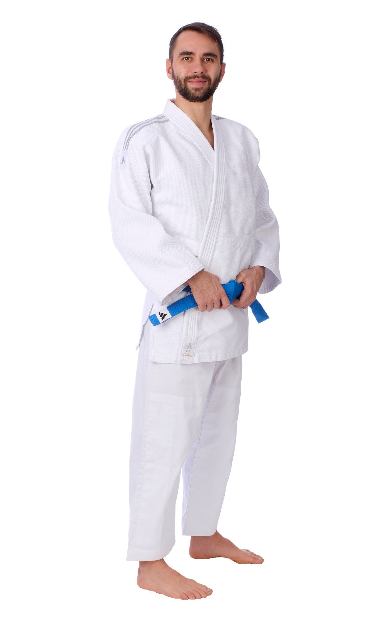 Judoanzug adidas® Contest, Training + Wettkampf, blau/weiß, 650 g/m², 150-200