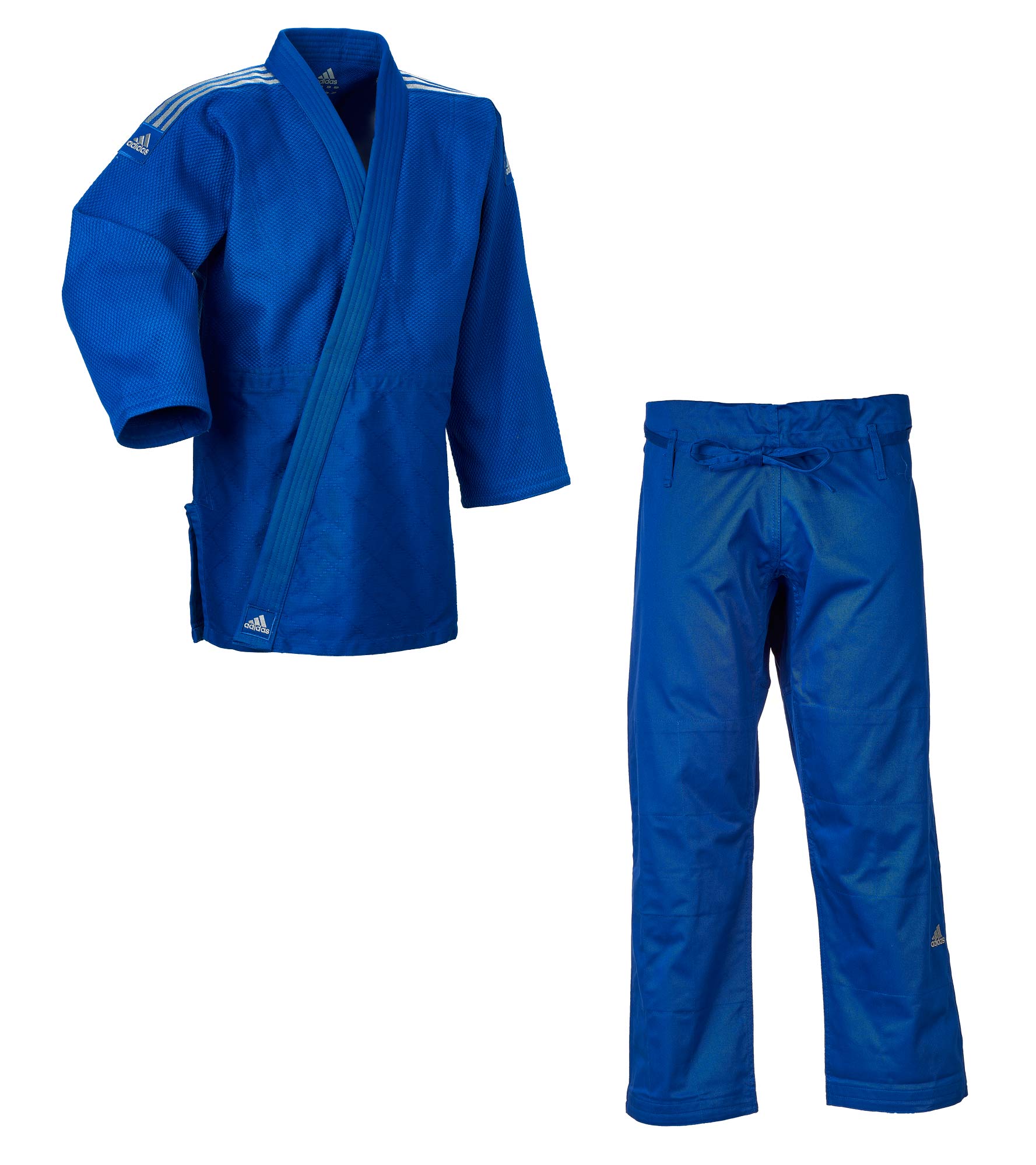 Judoanzug adidas® Contest, Training + Wettkampf, blau/weiß, 650 g/m², 150-200